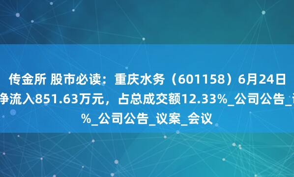 传金所 股市必读：重庆水务（601158）6月24日主力资金净流入851.63万元，占总成交额12.33%_公司公告_议案_会议